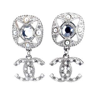 Chanel Crystal & Pearl Drop Earrings